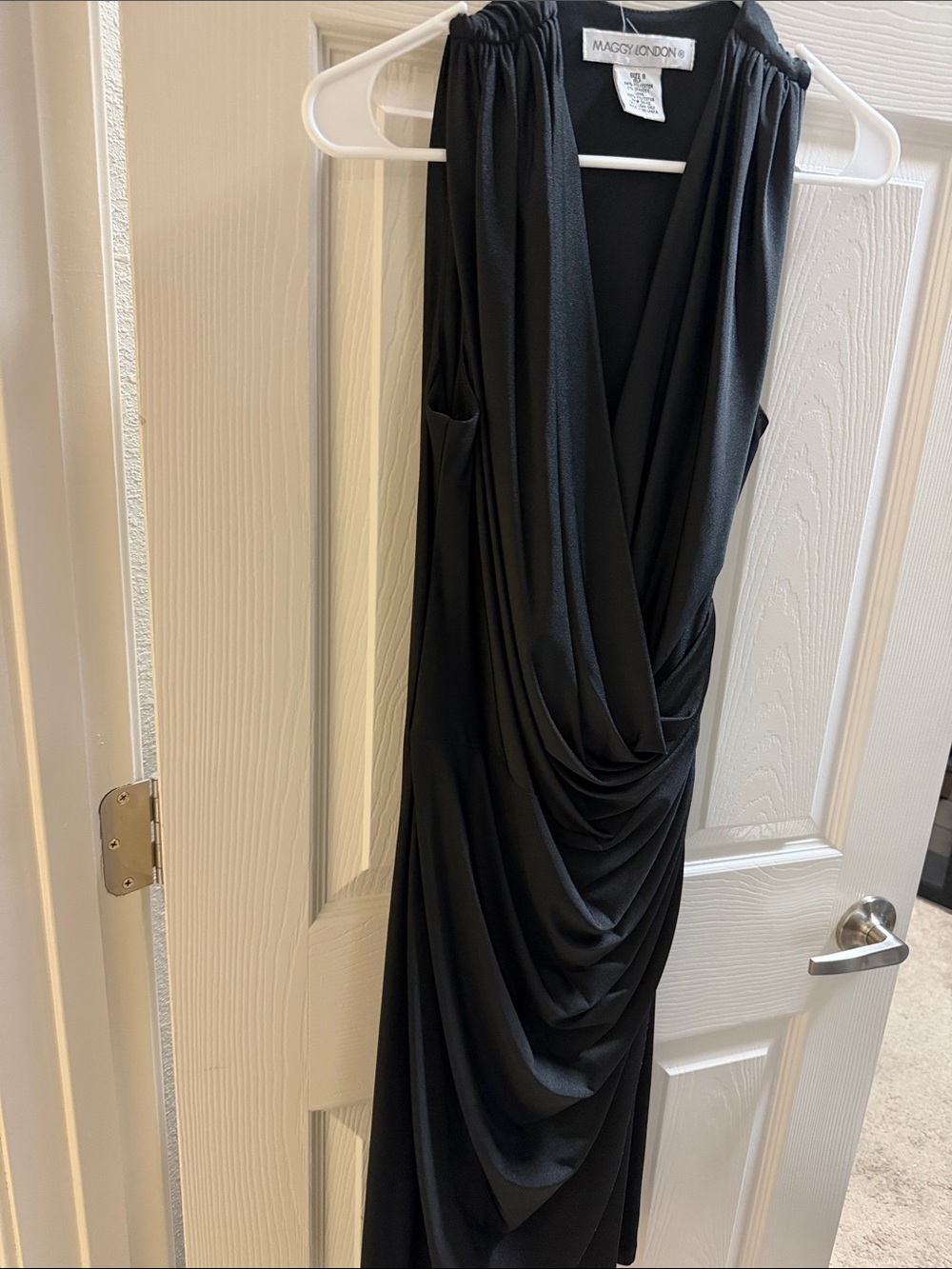 Maggy London Black Draped V-Neck Maxi Dress